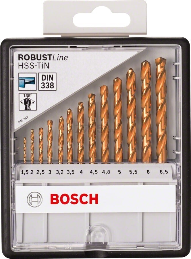 Набор сверл по металлу 13 штук BOSCH Robust Line HSS-TiN (2607010539) - Фото 2